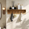 Wooden coat rack with shelf and 6 hooks, featuring natural wood grains, ideal for towels and accessories in any room.