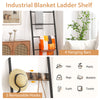 Wall-leaning decorative blanket holder with 5 removable hooks and industrial design, perfect for living room or bedroom.