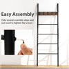 Wall-leaning decorative blanket holder with 5 removable hooks, featuring a durable metal frame for easy assembly and.