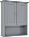 Gray wall-mounted bathroom cabinet with two doors and adjustable shelves for versatile storage solutions.