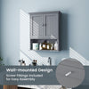 Gray wall-mounted bathroom cabinet with doors and adjustable shelves, ideal for space-saving storage and easy assembly.