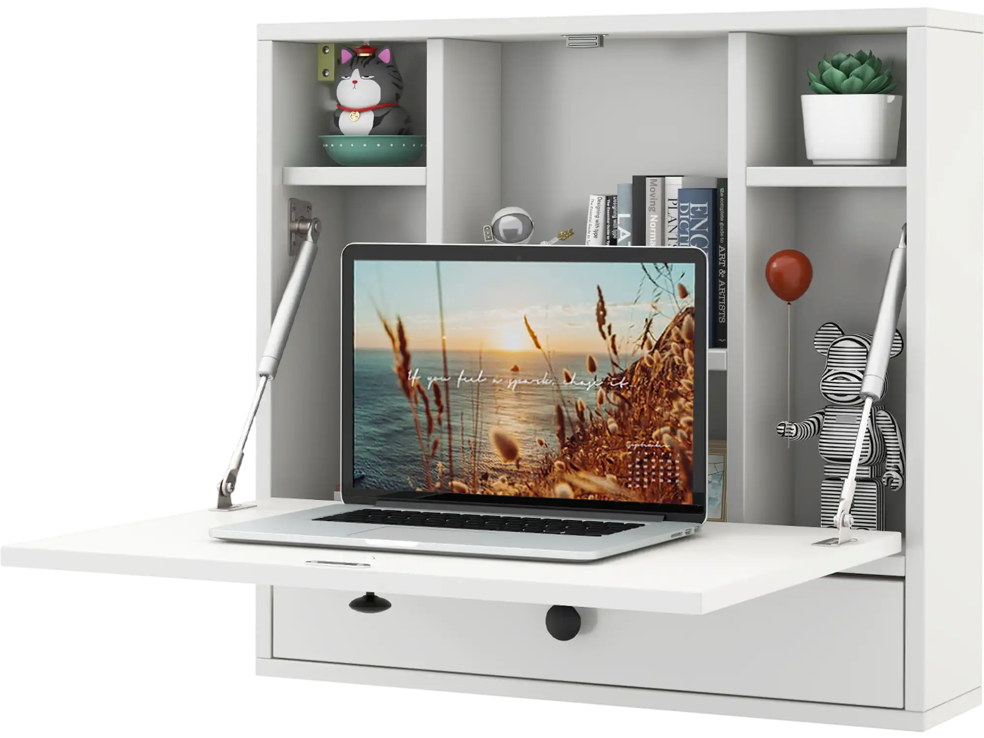 Costway Wall-Mount Floating Foldable Laptop Desk Space-Saving Workstation 52317860 New