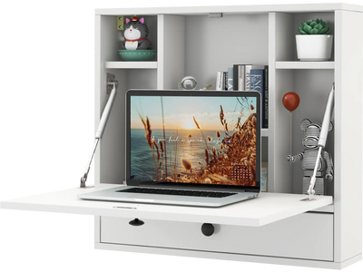 Costway Wall-Mount Floating Foldable Laptop Desk Space-Saving Workstation 52317860 New