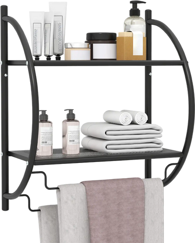 Costway Wall Mounted 2-Tier Bathroom Towel Rack w/ 2 Towel Bars 83075194 New