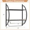 Wall-mounted 2-tier bathroom towel rack in black features mesh shelves and towel bars for organized storage.