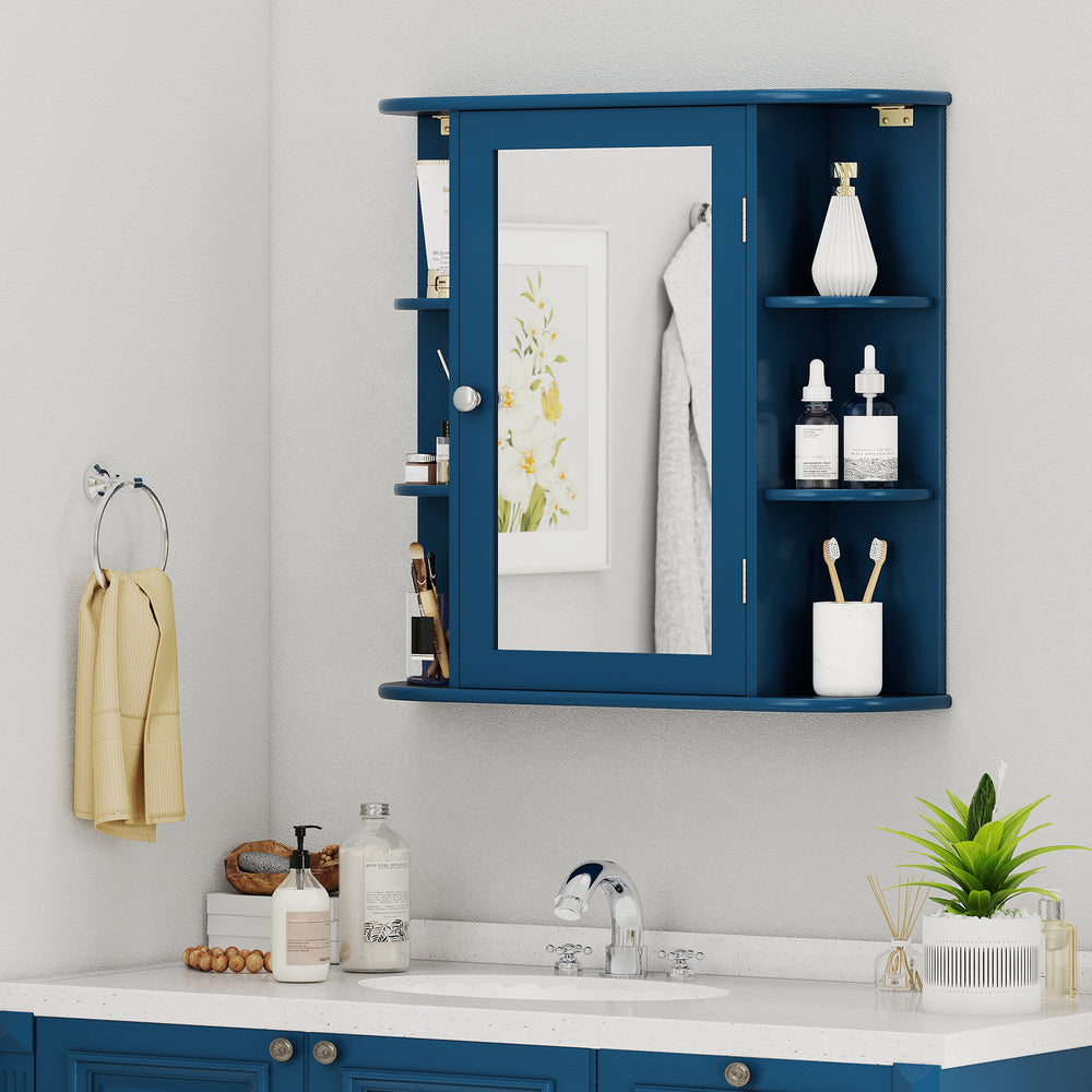 Wall-Mounted Bathroom Mirror Cabinet with Storage Shelves-Blue - Gallery View 1 of 10