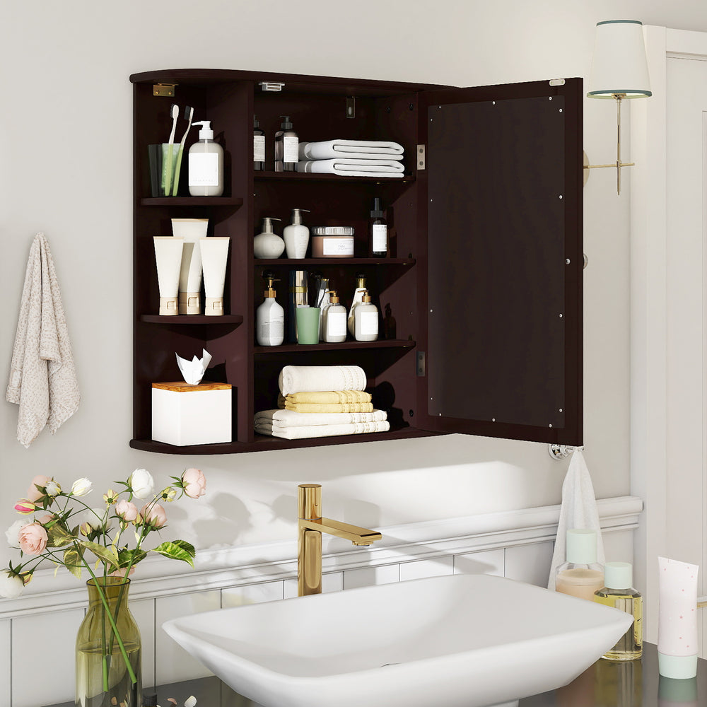Wall-Mounted Bathroom Mirror Cabinet with Storage Shelves-Brown - Gallery View 1 of 11