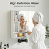 Wall-mounted bathroom cabinet with mirror, featuring adjustable shelves and a modern design for organized storage.