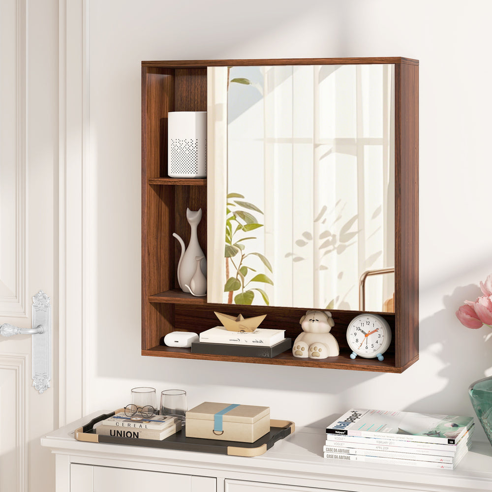 Wall Mounted  Bathroom Cabinet with Mirror Single Door-Walnut - Gallery View 1 of 12