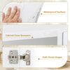 Close-up of soft close hinges on a double door bathroom wall cabinet with a waterproof surface for easy maintenance.