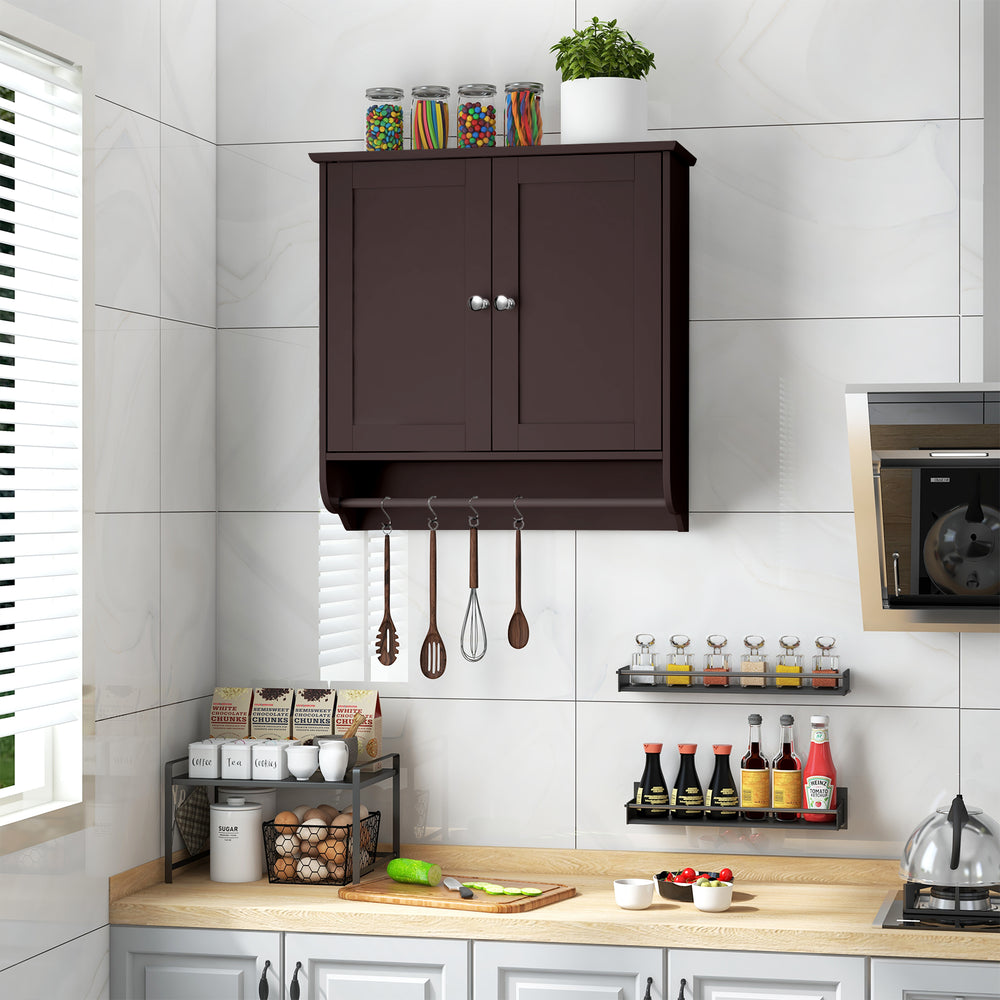 Wall Mounted Bathroom Storage Medicine Cabinet with Towel Bar-Brown - Gallery View 1 of 9