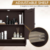 Adjustable shelf in brown wall-mounted bathroom cabinet, featuring three height options for versatile storage needs.
