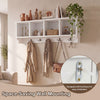 Wall-mounted coat rack in white with 4 cubbies, 5 double hooks, and a spacious shelf for entryway organization.