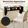 Wall-mounted black computer desk with 3 storage compartments, featuring a wood-like appearance for modern interior.
