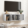 Wall-mounted white storage cabinet with 2 doors and open compartments, ideal for media storage and space-saving.