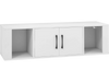 Wall-mounted floating desk hutch in white with 2 doors and open compartments for stylish storage and display.