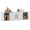 Wall-mounted white storage cabinet with 2 doors, open compartments, and modern design for efficient space-saving.