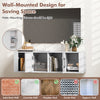 Wall-mounted white storage hutch with two doors and open compartments, ideal for saving space and displaying items.
