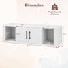 Wall-mounted floating desk hutch in white with 2 doors, open compartments, and a wide tabletop for elegant storage.