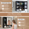 Wall-mounted mirror cabinet in black with 2 hidden shelves and 3 open compartments for organized bathroom essentials.