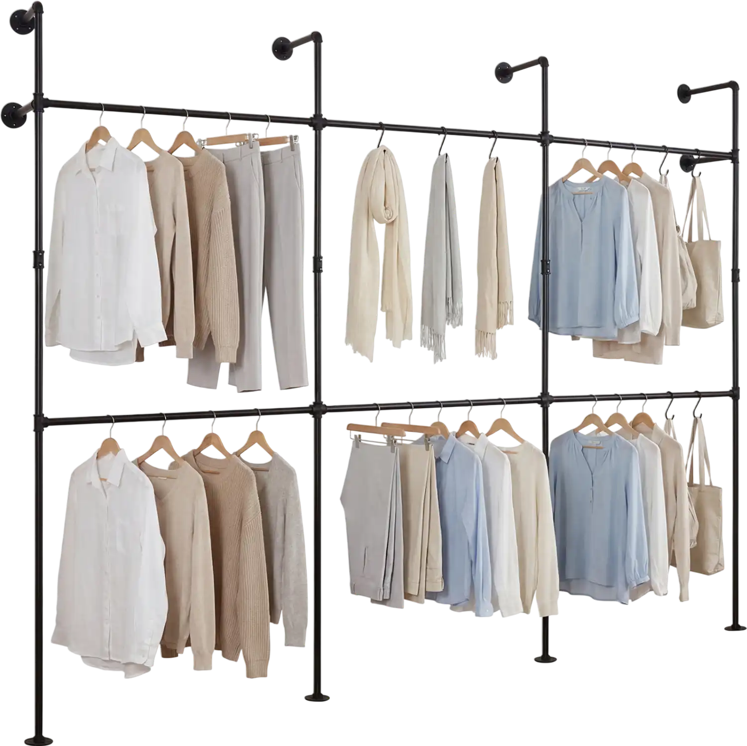 Costway Wall Mounted Pipe Clothing Rack 6 Rod Wardrobe 39831378 New