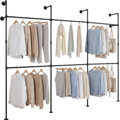 Costway Wall Mounted Pipe Clothing Rack 6 Rod Wardrobe 39831378 New