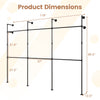 Wall-mounted pipe clothing rack dimensions showing 118" width, 89.5" height, and 12.5" depth for space-saving.