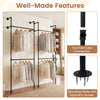 Wall-mounted black clothing rack with two hanging rods, featuring durable SPCC pipes for organized storage in small.