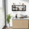 Wall-mounted wine rack for 39 bottles and 12 glasses, featuring a durable metal frame and stylish wood grain, perfect.