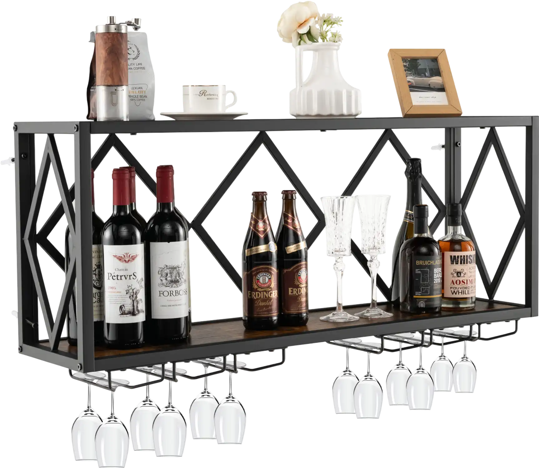 Costway Wall Mounted Wine Rack 39 Bottle 12 Glass 56718342 New