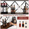 Hand holding a crystal glass near the wall-mounted wine rack, designed for 39 bottles and 12 glasses, showcasing.