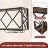 Wall-mounted wine rack with solid metal frame, holding 39 bottles and 12 glasses, ideal for kitchen or dining room.