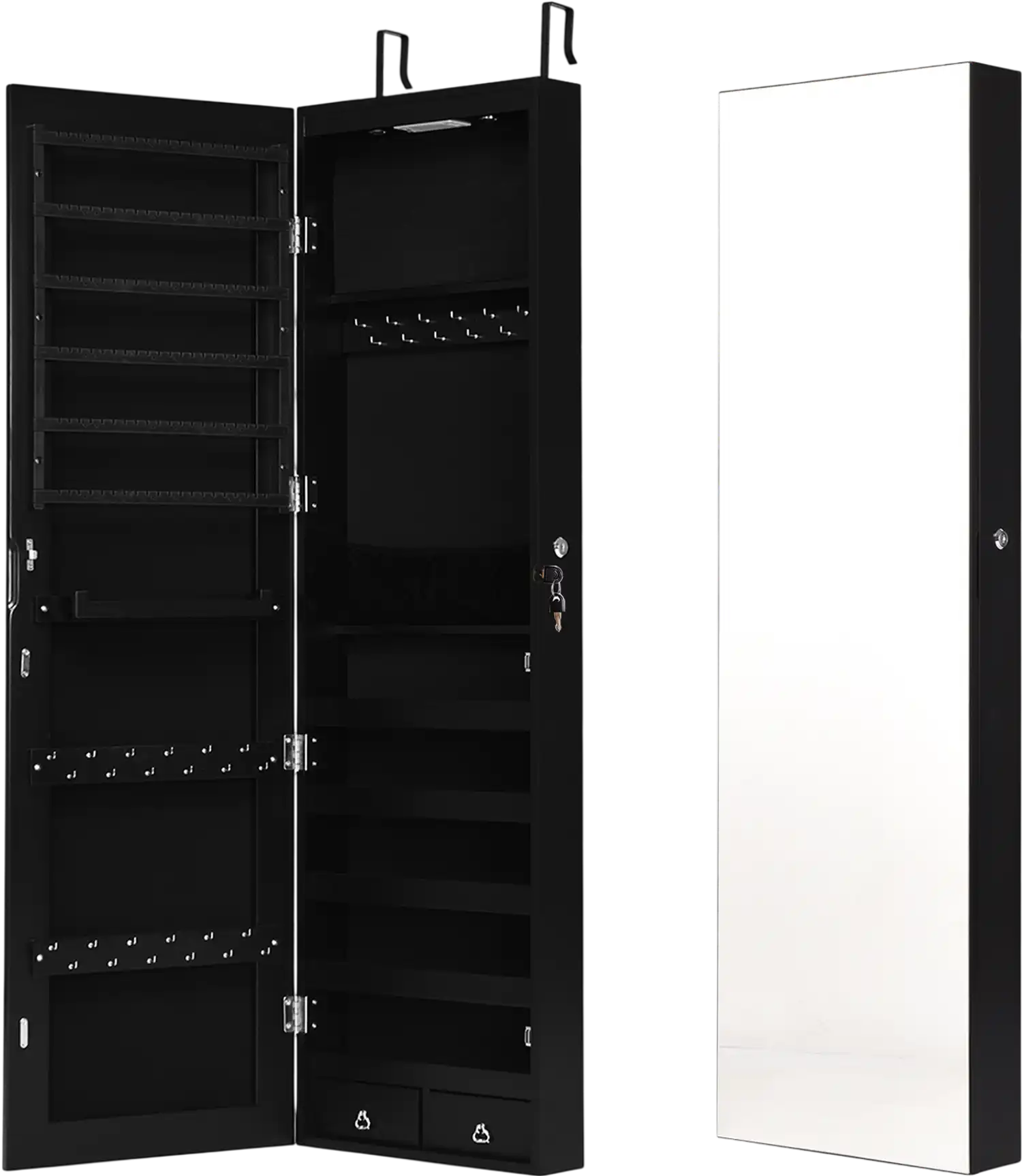 Costway Mirrored Jewelry Armoire Cabinet Wall/Door Mounted with Lights 06537491 New