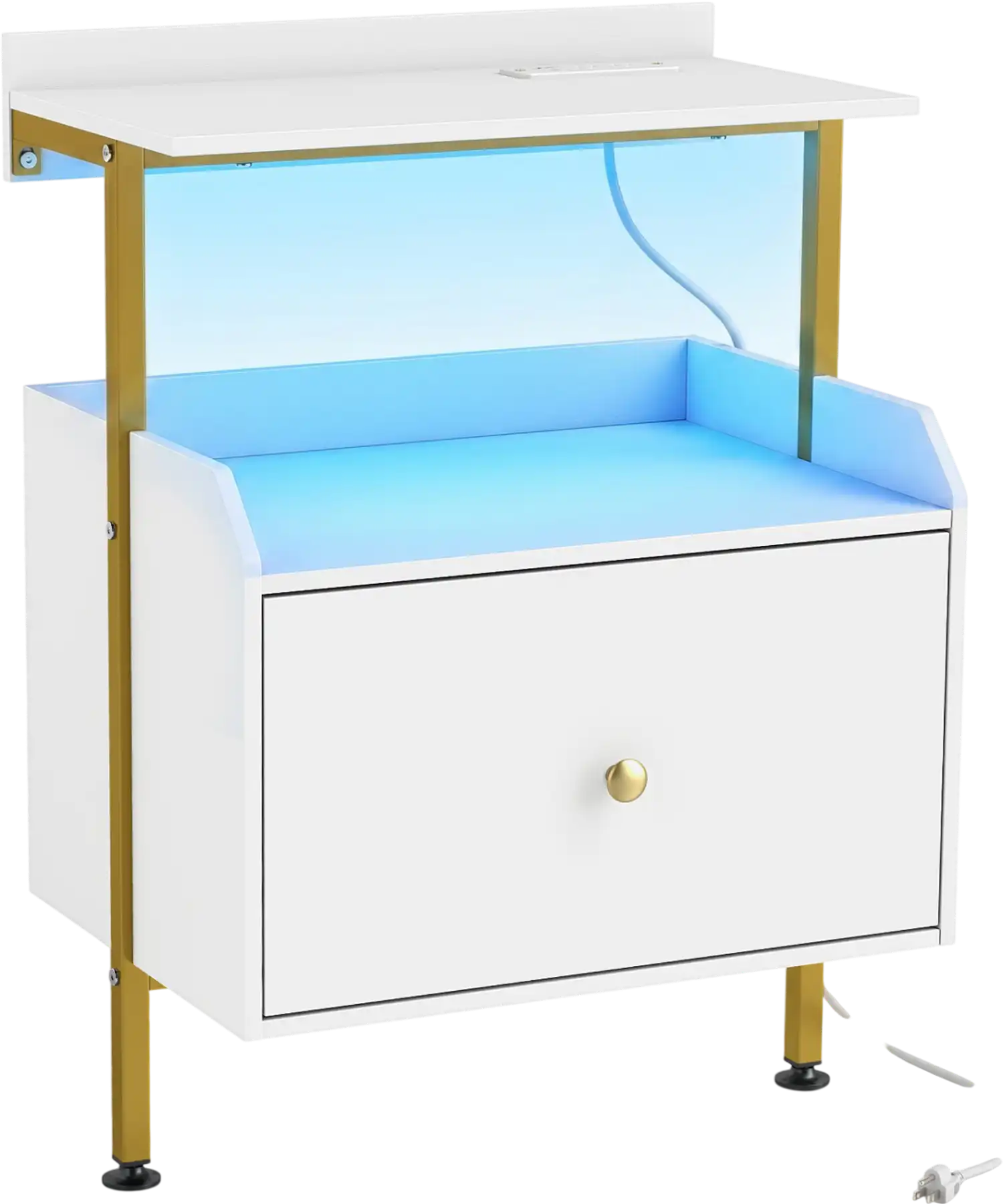 Costway Wall-Mounted Nightstand LED Lights Charging Station 47508067 New