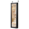 Full-length mirror with jewelry cabinet in black, featuring LED lights and wall or door mounted design for space-saving.