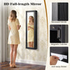 Wall-mounted jewelry cabinet with full-length mirror, LED lights, and recessed handle for easy access and organization.