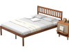 Full-size wood bed frame with headboard and slat support, featuring a solid wood design and elegant style for bedroom.