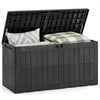 Waterproof lockable outdoor deck box in black, featuring cushions and blankets, perfect for pool supplies and garden.
