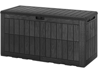 Black waterproof lockable outdoor deck box with wicker texture, 120 Gal capacity for tools and cushions, doubles as a.
