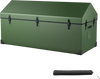 Spacious waterproof outdoor storage box in green with ventilated window, 174-gallon capacity, and durable metal frame.