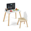 Weaning table and chair set with chalkboard, solid pine wood legs, ideal for drawing and playtime activities.