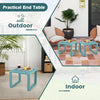 Blue weather-resistant Adirondack side table set of 2, perfect for indoor or outdoor use, featuring a classic slatted.