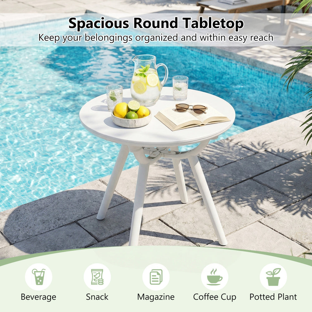 Spacious 20" round end table made of weather-resistant PP and ABS, perfect for poolside or balcony use.