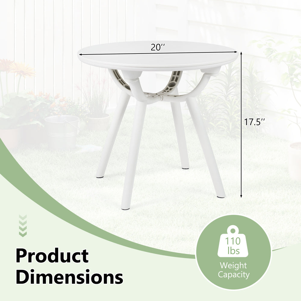 Weather-resistant circular small end table with a 20" round tabletop, perfect for poolside or balcony use.