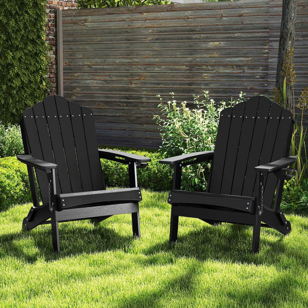 Weather Resistant HDPE Folding Adirondack Chair with High Backrest for Backyard-Black - Gallery View 1 of 7