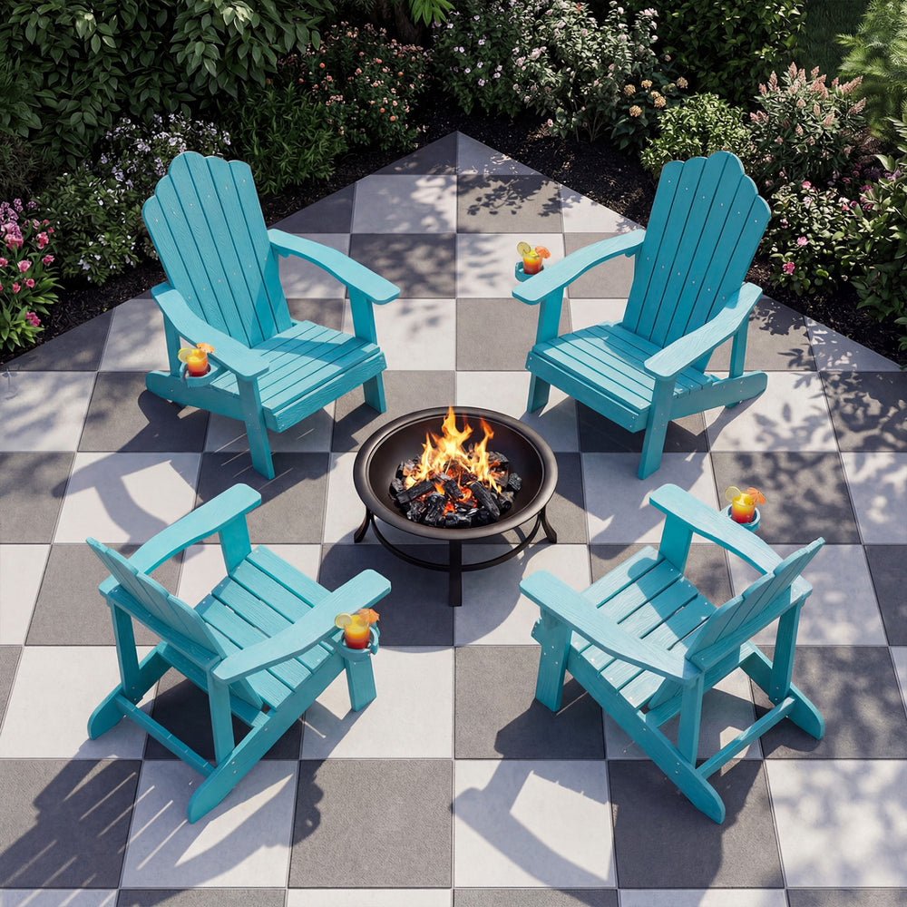 Weather Resistant HIPS Outdoor Adirondack Chair with Cup Holder-Turquoise - Gallery View 1 of 9
