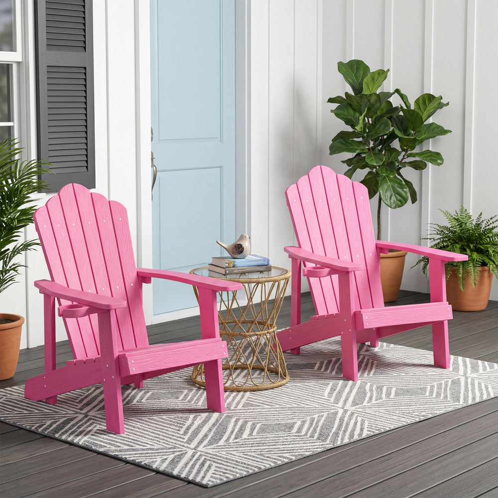 Weather Resistant HIPS Outdoor Adirondack Chair with Cup Holder-Pink - Gallery View 1 of 9