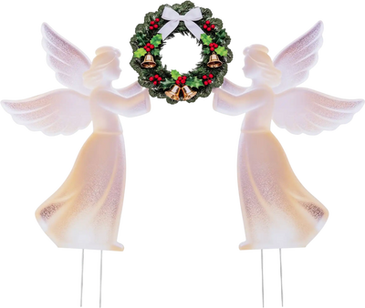 Costway Weather-Resistant PVC Christmas Angel Wreath Decor Set 29755637 New