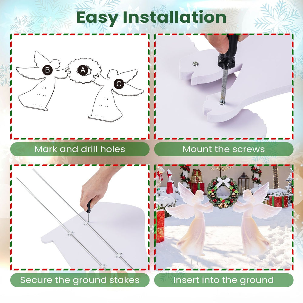Weather-resistant pink PVC Christmas angel decoration set with easy installation for outdoor holiday display.