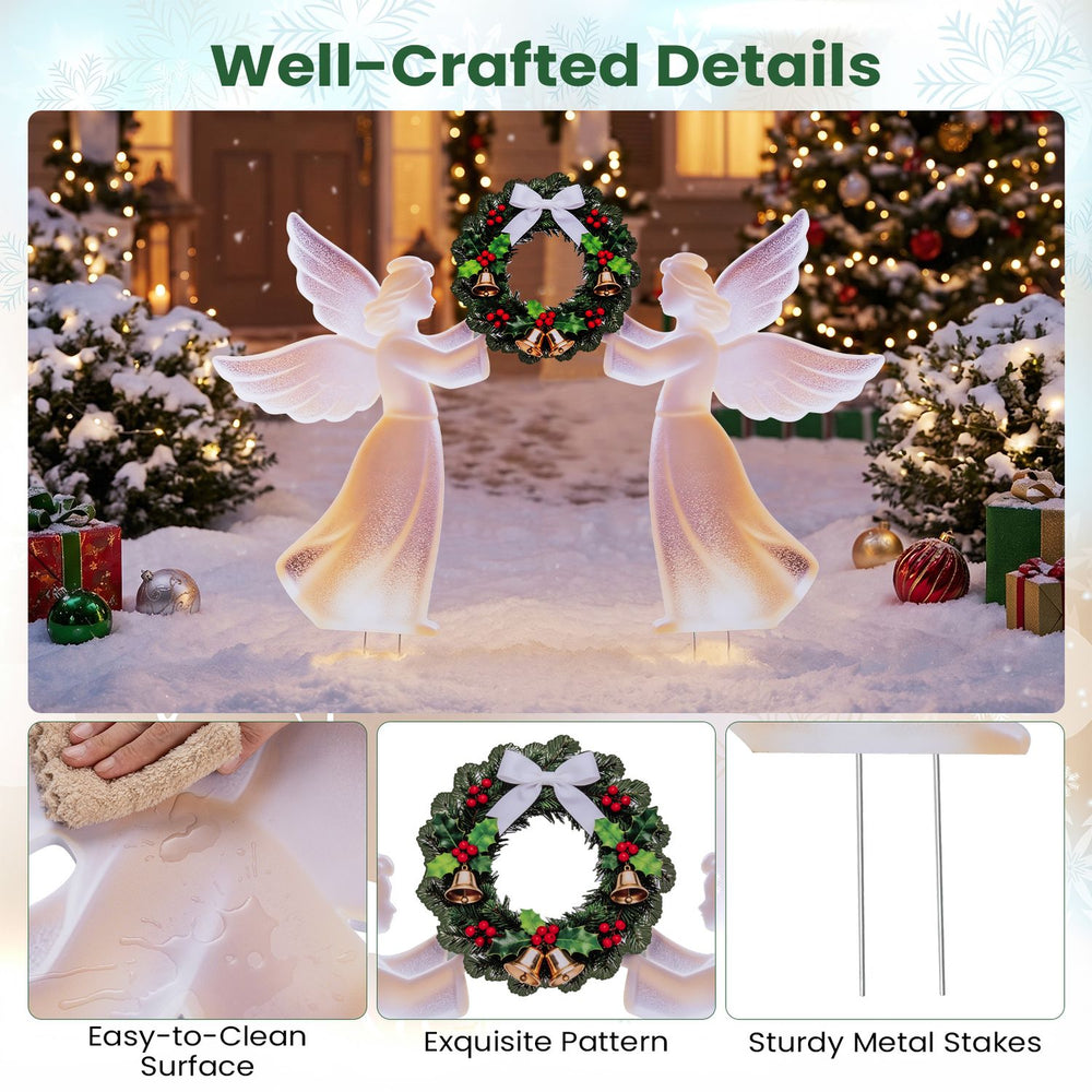 Pink PVC Christmas angel decoration and wreath set with exquisite pattern, perfect for outdoor holiday displays.